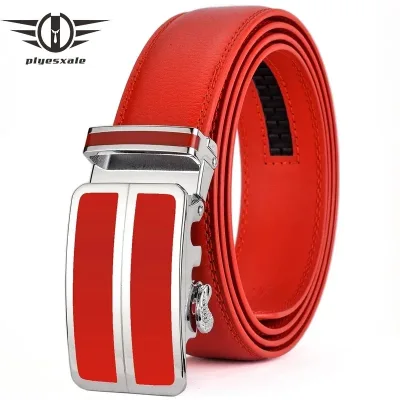 Men Red Color 3.5cm Width Cow Leather Strap High Quality Automatic Buckle Belts for Men Brand Luxury Designer Belts Man 