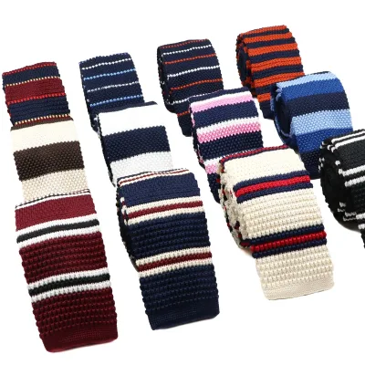 Striped Slim Knit Tie for Men Blue Black Warm Woven