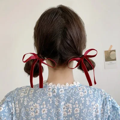 Lystrfac 2Pcs/Set Sweet Bow Knot Scrunchies For Women Girls Soft Ribbon Hair Bow Elastic Hairband Female Hair Accessorie
