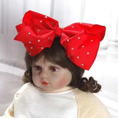 8inch large bows hair clips for Baby Girls Kids Soft Bows Rhinestone Knot Hair Bands Baby Hair Accessories Children Head