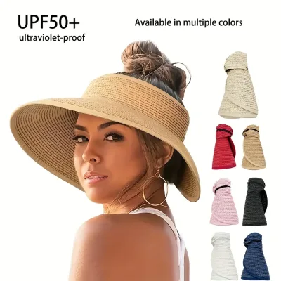 Women's Wide Brim Foldable Straw Visor Sun Hat UV Outdoor Beach