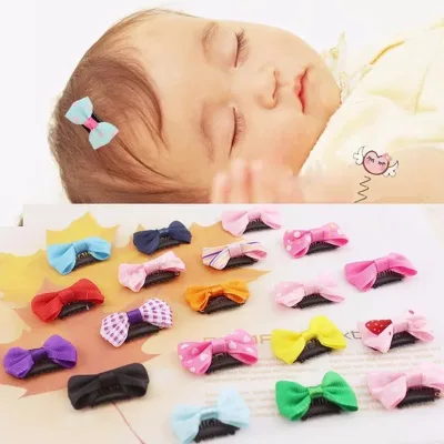 10Pcs Candy Color Baby Mini Small Bow Hair Clips Safety Ribbon Hair Pins Barrettes Children Girls Kids Hairpin Hair Acce