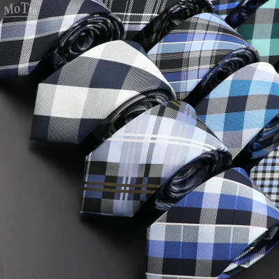 New Jacquard Plaid 6cm Neck Tie For Men Classic Check Ties Polyester Mens Necktie For Wedding Business Suit Neckwear Acc