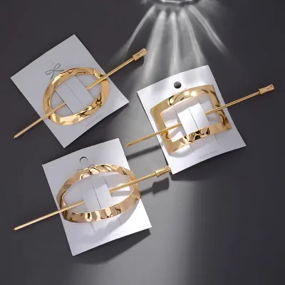 Geometric Gold Silver Color Metal Hair Stick Women Ponytail Holder Styling Tools Trendy Accessories Korean Forks Hairpin