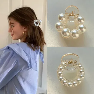 Women Sweet Mini Round Pearl Hair Claw Chic Barrettes Claw Crab Hairpins Styling  Hair Clips Fashion Girls Hair Accessor