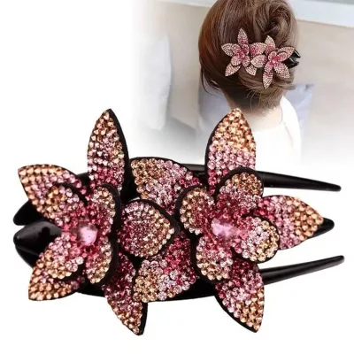 Rhinestone Flower Duckbill Hair Claw Vintage Bead Hairpin Ponytail