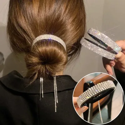 Luxury Rhinestone Tassel Ponytail Hair Claw Clip Elegant Headband