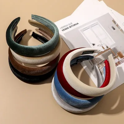 Female Bezel Padded Headband for Women Vintage Solid Thick Hair Hoop Velvet Hairband Sponge Hair Band Girls Hair Accesso