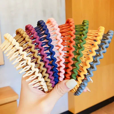 Women Colorful Wave Big Comb Simple Matte Hairbands Thick Hair Hold Hair Hoops Sweet Headband Headwear Fashion Hair Acce