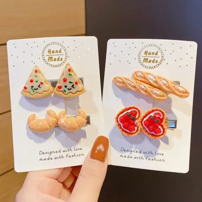 Geometric For Girls Simulated Food Croissant Pizza Women Hair Clips Korean Barrettes Duckbill Side Clips BB Hairpins