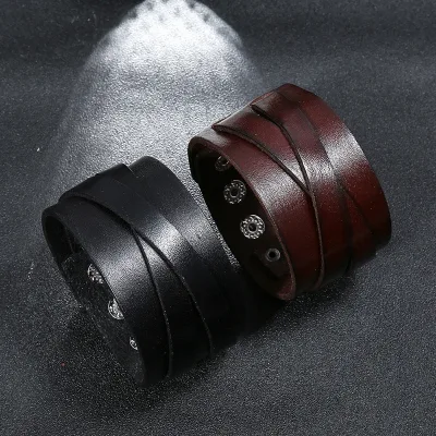 ZORCVENS Fashion Black Brown Color Leather Men Bracelets Bangles Punk Vintage Couple Bangles For Men Jewelry Gift image 1