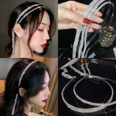 2022 Fashion Shiny Rhinestone Hairbands For Women Hair Hoop Long Tassel Hair Band Hoop Korean Headband Wedding Accessori