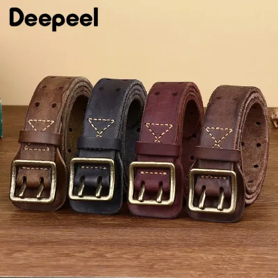 Genuine Cowhide Leather Belt Double Copper Needle Buckle Men Cowboy