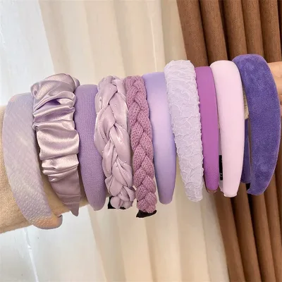 Korea Ins Purple Headband Womens Fashion Solid Color Wide Headband Girls Cute Sweet Hairbands Hair Hoop Female Hair Acce