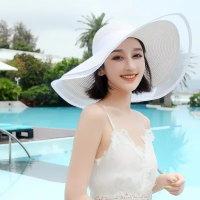 White Straw Sun Hat with Oversized Brim