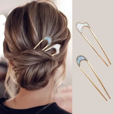 Fashion Simple Metal U Shape Hair Sticks For Women Hair Styling Accessories Elegant Shell Enamel Hairpin