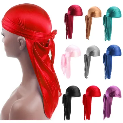 Unisex Adult Satin Long Tail Doo Rag Durag Bandanas Cap Pirate Hat Turban Men Hip Hop Headband Biker Headwrap Women Head