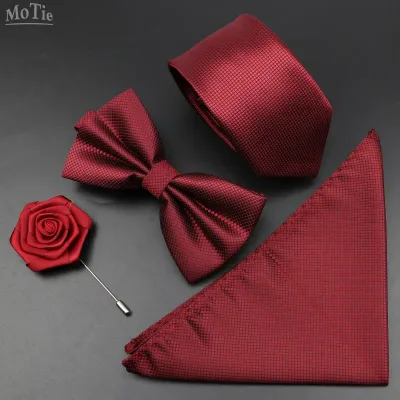 Men's Necktie Set Red Blue Black Neck Tie Formal Plaid Wedding Necktie Jacquard Groom Tie Handkerchief Cufflinks Busines