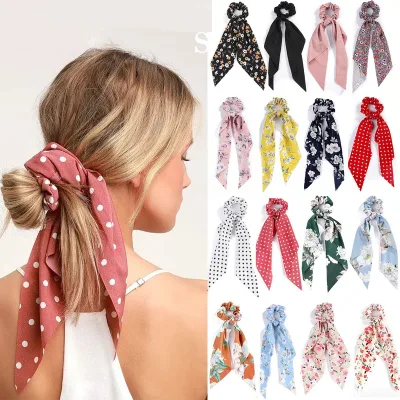 Polka Dot Scrunchie Long Hair Rope Korean Ponytail Scarf Tie