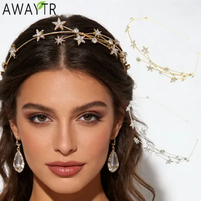 Luxury Crystal Star Bridal Crown Hairbands Trendy Hollow Out Headband Rhinestone Hair Hoop Elegant Hair Accessories Jewe