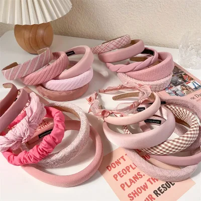 Pink Collection Hair Hoop Hairband Women Fashion Headband Wide Padded Headwear Girls Sweet Cute Hair Band Hair Accessori