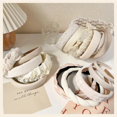 Spring New Beige Series Cream Headband Women Cloth Cortex Headband Girls Wide Bezel Hairband Hair Hoop Fashion Hair Acce
