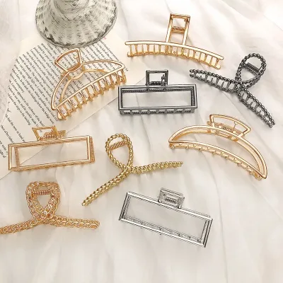 Gold Geometric Metal Claw Clip Large Fashion Hair Crab