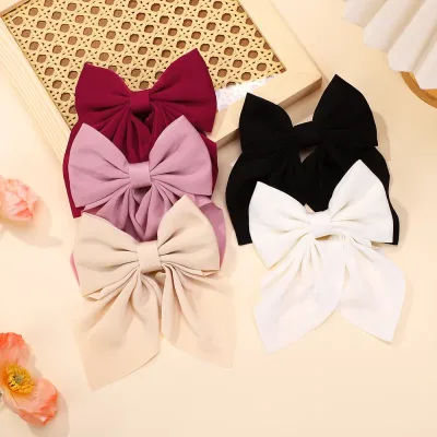 New Sweet Bow Hairpins Solid Color Bowknot Hair Clips For Girls Satin Butterfly Barrettes Duckbill Clip Kids Hair Access