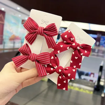 Red Fabric Bow Hairpin
