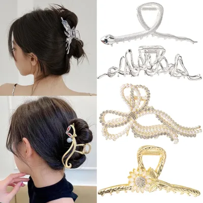 Women Hollow Hairpins Irregular Metal Hair Claw Rhinestones Flowers Hair Clips Crab Barrettes Headband Hair Accessories 