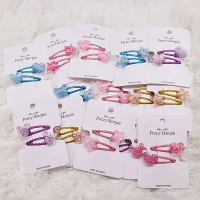 2Pcs/Set Children's Fashion Stars Love Transparent Colorful Hairpin New Girls Hairclip Solid Color Kid Cute Hair Accesso