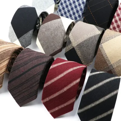 High Quality Mens 7cm Ties Classic Brown Red Striped Plaid Cotton Handmade Necktie Narrow Skinny Cravat Casual Tie Acces