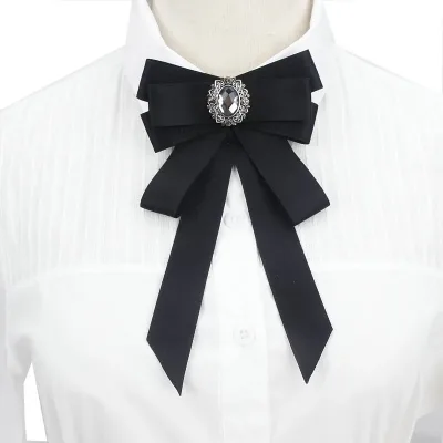 Fashion Black Bows Tie Clip Ribbon Red Diamond Bowtie White Rhinestone Dress Shirts Collar Bow Tie Gift for Women Access