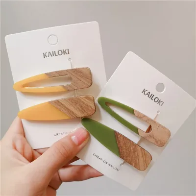 Fashion Women Acetate Stitching Wooden Hairpin Set Drop-Shaped Rectangular Geometric Hair Clip Girl Barrette Styling Acc