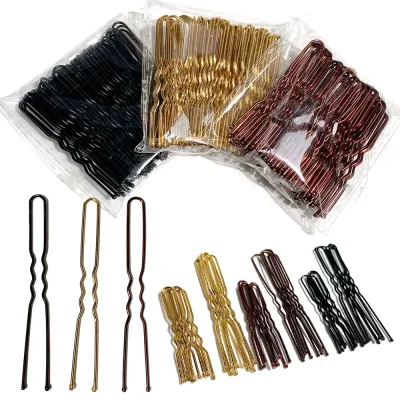 50Pcs Women 5/6/7 cm Hair Waved U-Shaped Bobby Pin Barrette Salon Grip Clip Bridal Hairpins Black Metal Hair Accessories