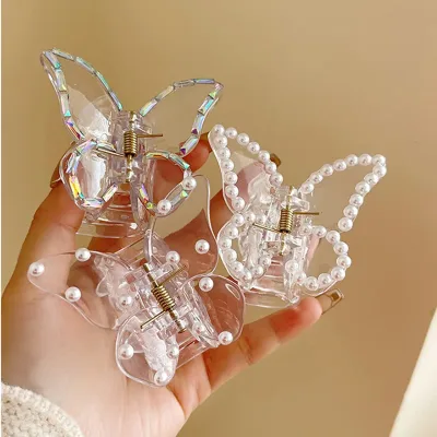 Trendy Transparent Pearl Butterfly Clamp Crab Hair Claws For Women Girls Acrylic Hairpin Hair Clip Barrettes Hair Access