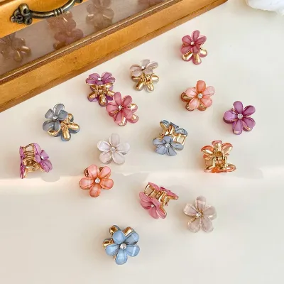 5pcs Double Side Crystal Flower Hair Claw Rhinestones Alloy Hair Clamp for Girls Sweet Summer Side Clip Hair Styling Acc