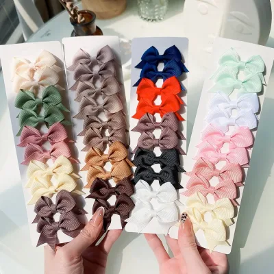 10Pcs/Set New Solid Ribbon Bowknot Hair Clips For Cute Baby Girls Handmade Bows Hairpin Barrettes Headwear Kids Hair Acc