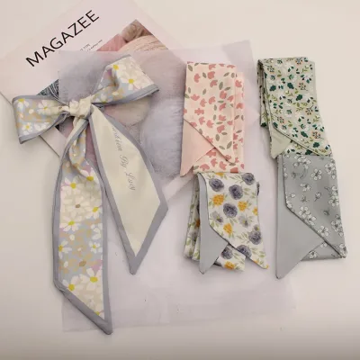 Floral Print Silk Satin Hair Ribbon