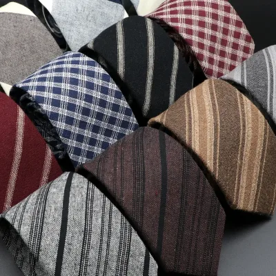 Mens Ties 7cm Classic Cotton Handmade Skinny Grey Brown Striped  Neckties Narrow Collar Slim Plaid Casual Tie Accessorie
