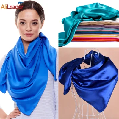Cheap 90Cm Large Satin Scarf Hijab Scarf For Women Silk Satin Headband Hair Scarves Silk Satin Bandana Women Silk Square