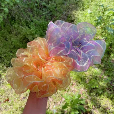 New Women Oversize Colorful Striped Organza Scrunchies Summer Bright Hair Rope Fashion Hair Band Ponytail Tie Elastic He