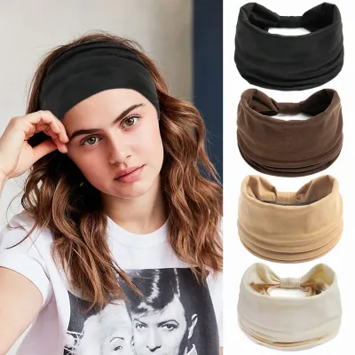 Turban Headwrap Solid Color Knot Wide Headbands for Women Soft Cotton Sports Elastic Hair Bands Accessories Yoga Bandana