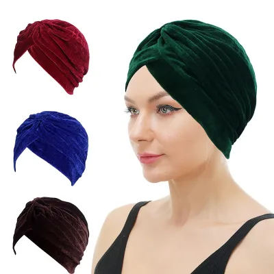 Women Velvet Cross Twist Turban Hat Headband Muslim Hijab Caps Female Hijab Underscarf Caps Hijabs Head Wrap Hair Access