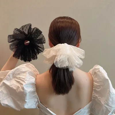 Lystrfac 1/2Pcs Oversize Scrunchies Lace Hair Ring Mesh Dot Big Hair Rope Female High Elastic Rubber Band Hair Accessori