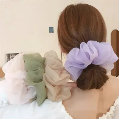 Spring summer organza hair scrunchie large fairy chiffon women Elastic Hair Band Ponytail Holder Hair Tie Girl Gum Acces