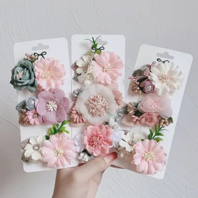 Artificial Pink Flower Hair Clips Girls Kids Barrettes 3-Pack