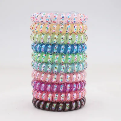 2022 New Women  Heart Stars Telephone Wire Rubber Bands Stretchy Colors Non-mark Spiral Coil Ropes  5.5cm Solid Hair Tie