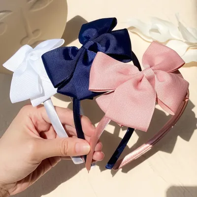 1 Piece Ribbon Handmade Hair Bows Hairbands for Baby Girls 20 Colors Cute Bowknot Solid Color Headband Headwear Hair Acc
