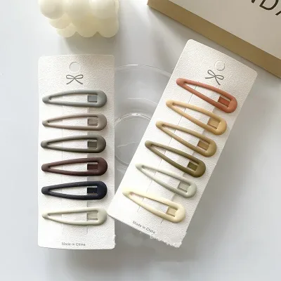 6pcs Women Matt Solid Color Water-drop Bobby Pin Pack Simple Basic Alloy Hairpin Fashion Side Hair Clip Daily Hair Styli